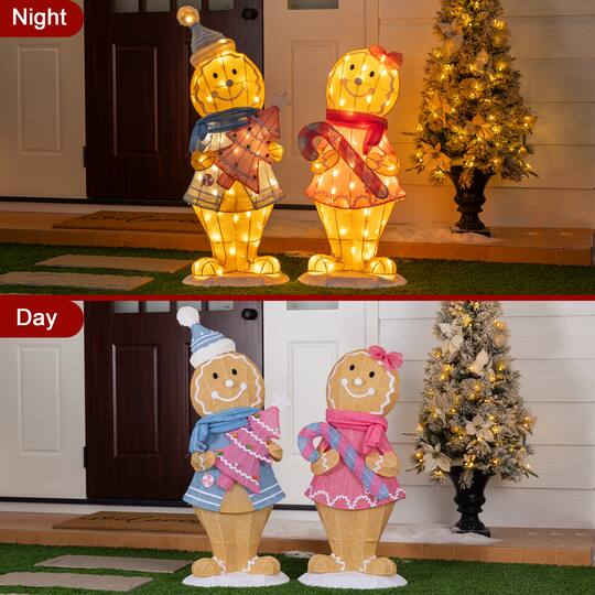 Glitzhome® 41.25" Christmas 3D Fabric Gingerbread Men with 120 Warm White LED Lights Set